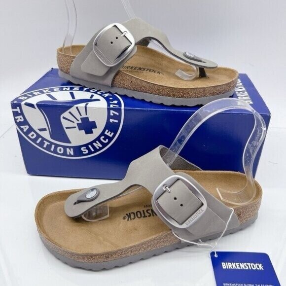 Birkenstock Gizeh Big Buckle Thong Sandal Dove Gray Leather Wms EU 39 US 8-8.5 R - Picture 2 of 14